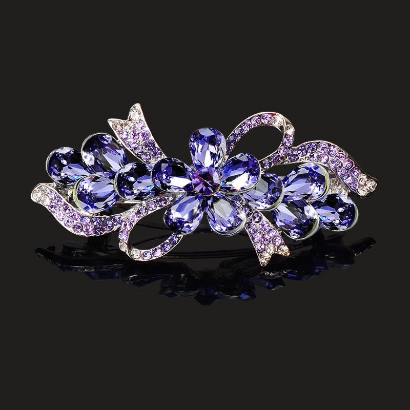 Clip de Primavera de Circonita Blanca Flor de Pedrería Brillante Clip Superior Clip Horizontal Elegante Adorno para el Cabello de Moda para Madres