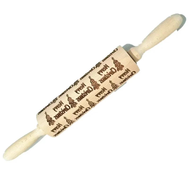 Vintage Pattern Engraved Baking Pastry Tool Fondant Dough Christmas Accessories Wood Embossing Rolling Pin