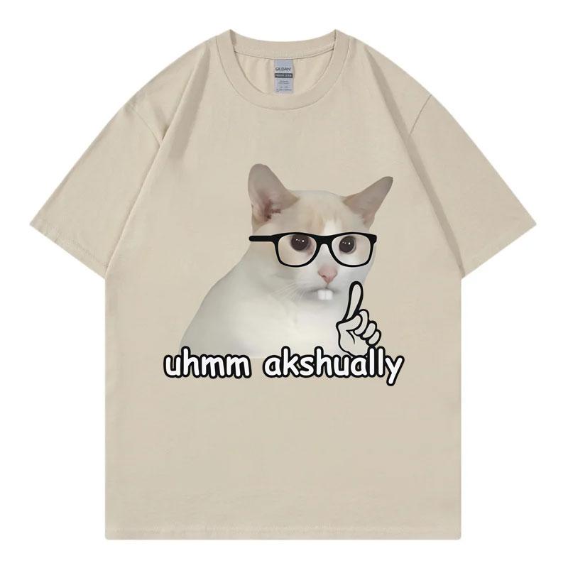 Um Actually Funny Nerd Cat Meme Tshirt High Street Fashion Trend Short Sleeve Tshirts Mens Women Casual Loose Cotton T Shirts