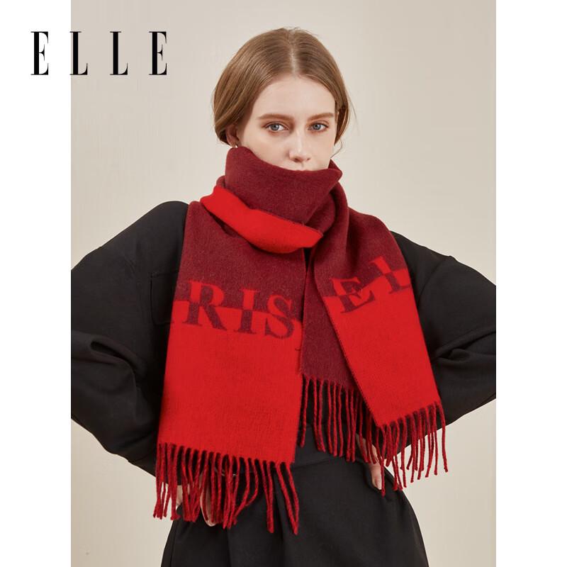 ELLE Women's 100% Wool Double-sided Jacquard Scarf