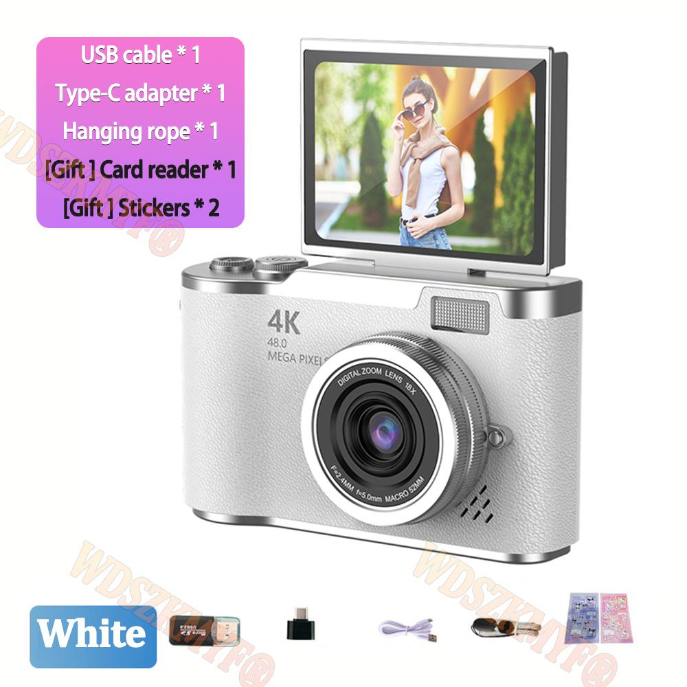 180° Flip Screen Digital Camera 48MP Retro CCD 8X Digital Zoom Student Compact Photography Camcorder Selfie Cam Video Recorder