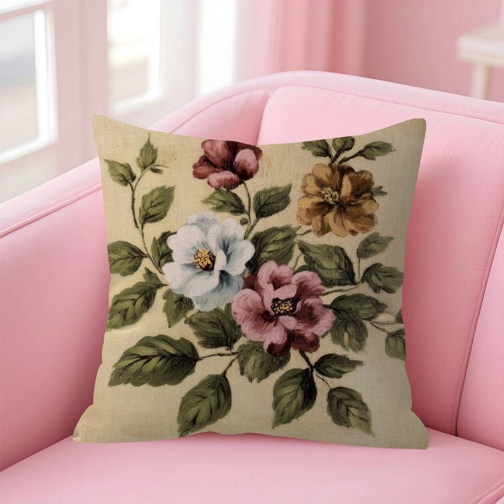 Vintage Floral Art Flower Pillowcase Toon Gift Cushion Cover Bedroom Home Sofa Chair Seat Decor Pillow Case