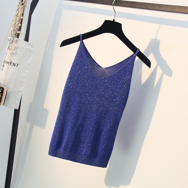 

Sexy Summer Sling Vest for Women V-neck Slim Silk Knit Sleeveless T-shirt Casual Top One