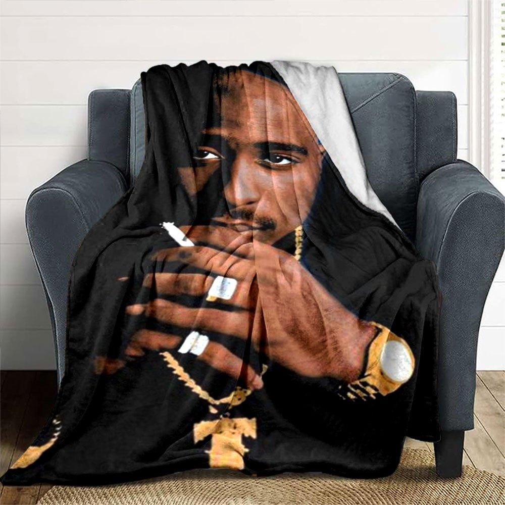 1pc 2PacHip Hop Blanket Soft Lightweight All Season Multi Purpose Throw for Sofa, Bed, Office & Picnics, French Style with Iconic Album Art & Quotes