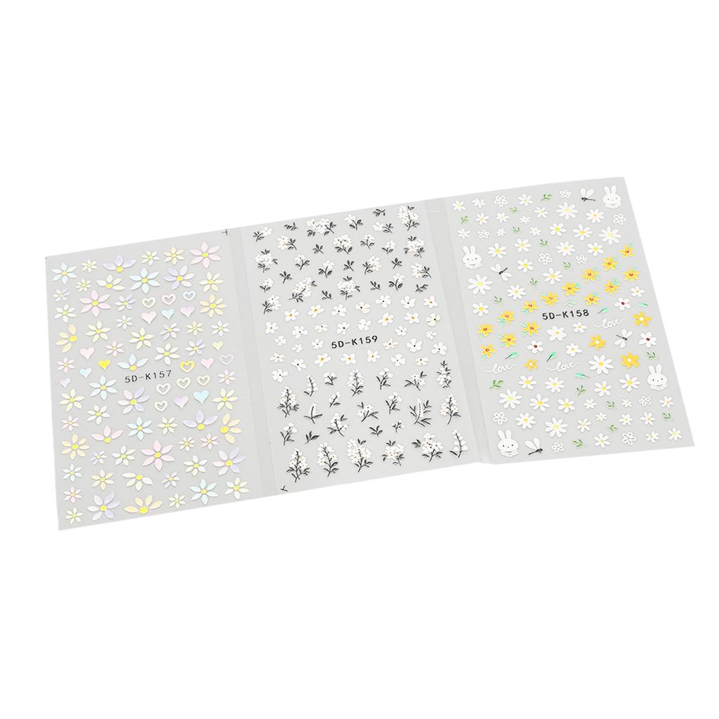 3 Stück Nail Art Sticker Selbstklebend Frühlingsblume Langlebiger Dekorativer Nagelsticker für DIY