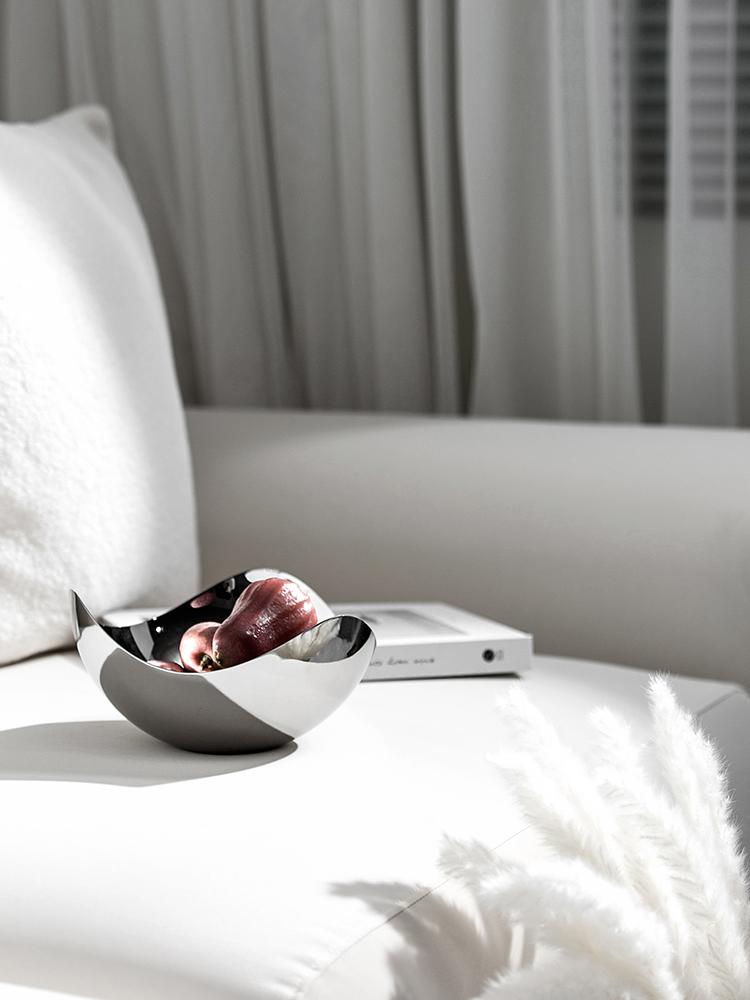 Große Servierschüssel aus Edelstahl, dekorative Obstschale, Salzschale aus Metall, Aufbewahrungsteller für die Heimdekoration, Wohnzimmertisch