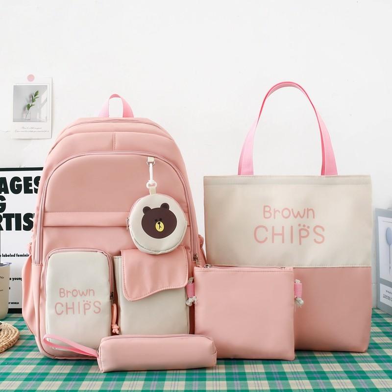 Ensemble de sac à dos en trois pièces, sac d'école à blocs de couleurs, sac à dos de grande capacité pour femme, sac à lettres avec sac à stylos