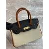 Cross-border Lychee Pattern Color Matching Platinum Bag Cowhide Women's Bag Contrasting Color Handbag Large Capacity Shoulder Crossbody Wedding Bag
