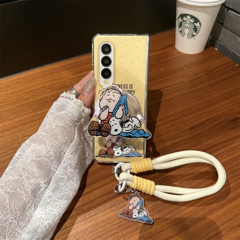 Luxury splash-ink Cute Snoopy Charlie Folding Magsafe Wireless Charge Case For Samsung ZFold 3 4 5 6 ZFold7 3D Magnetic Stand