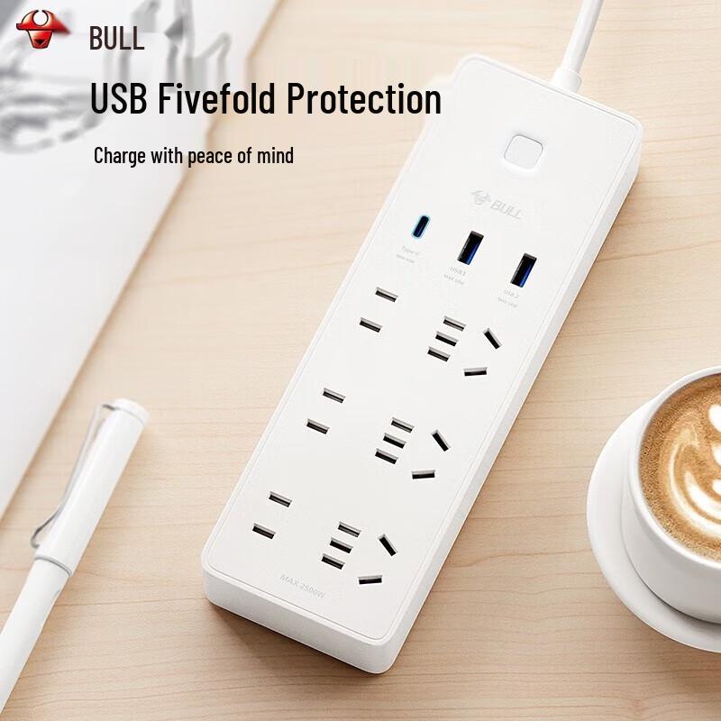 Bull 65W PD Fast Charging Power Strip with Type-C, USB & 6 Outlets CN plug (adapter included)