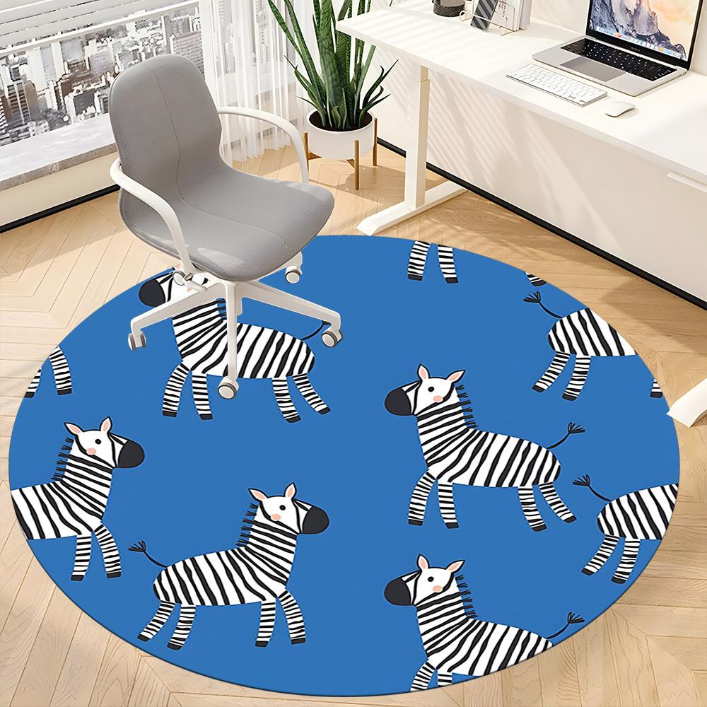 1pc Zebra Circle Office Round Area Rug, Indoor Mat Suitable For Office, Under Office Chairs Bedroom Living Room Home Decor, Room Deco