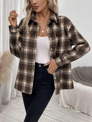 European and American Women's Plaid Turn-Down Collar Loose Casual Fashion Shirt Jacket