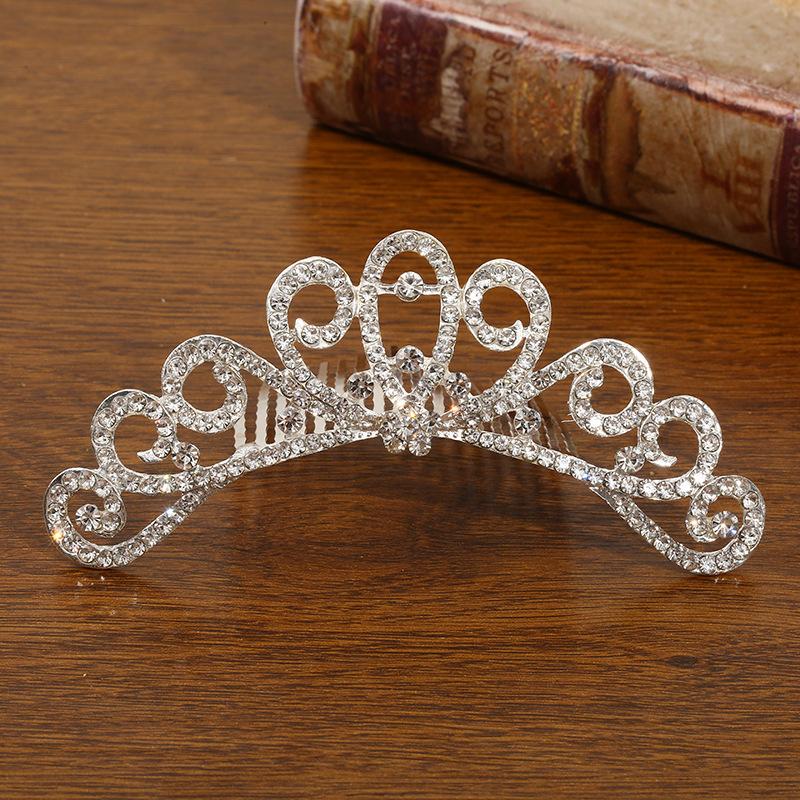 New Children's Crown Rhinestone Hair Accessories Princess Crown Girl's Birthday Alloy Comb Girl's Crown Tiara