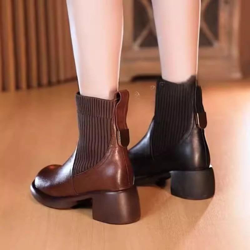 Skinny Martin Boots Women's Thick-soled Retro Elastic Short Boots Women's Thick Heel Muffin Casual Socks Boots