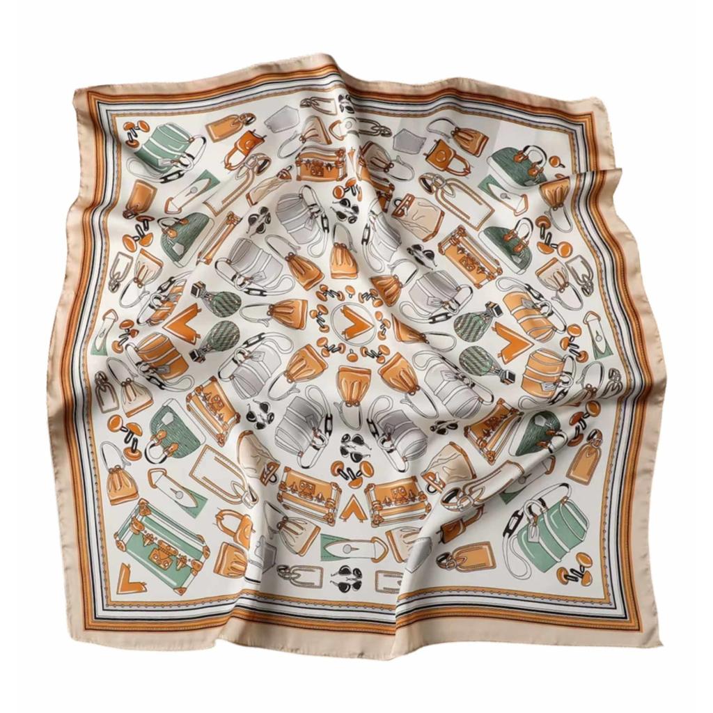 Satin Scarf 70x70 - Pattern for Bags and Accessories in Shades of Green and Caramel
