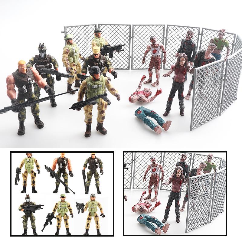 Elite Counter-Terrorism Special Forces Articulated Action Figure 10cm Soldier with Weapon & Zombie
