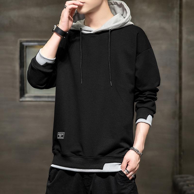 Maglione con cappuccio da uomo Autunno e Inverno Giapponese Finto due Pezzi Maglione da uomo Adolescente Casual Abbigliamento da uomo