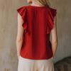 Women's Linen Sleeveless Top - V Neck Ruffle Blouse, Color Casual Tank Top for Summer, Lightweight and Breathable