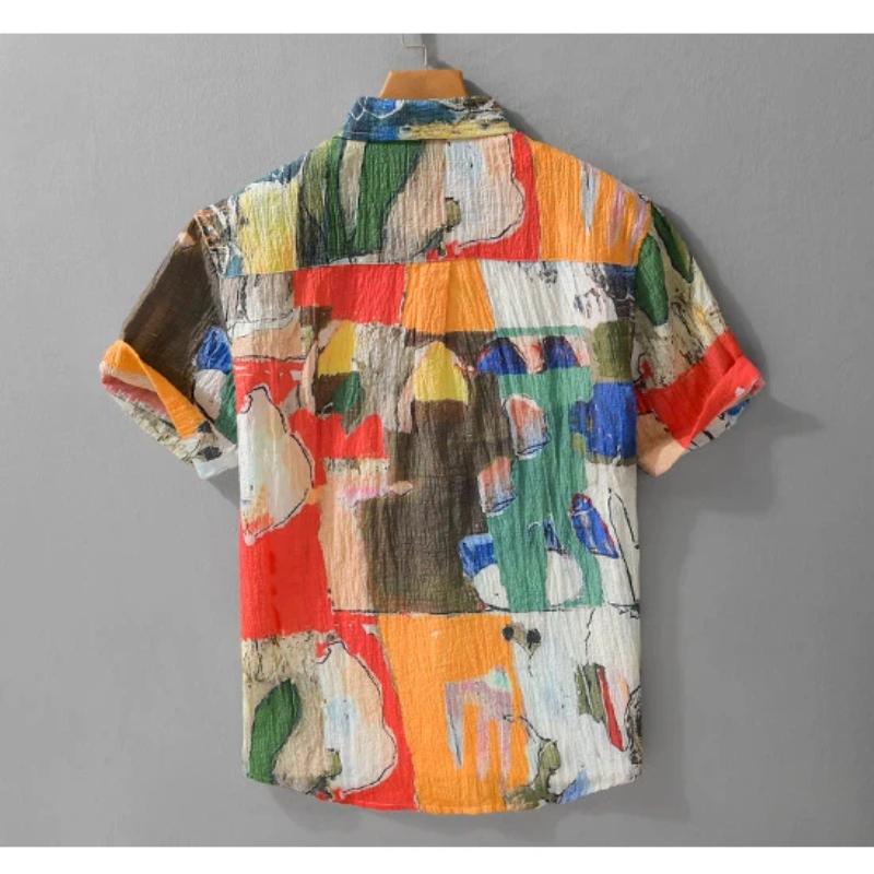 Moda Estiva Camicia Hawaiana Uomo Top Morbidi e Comodi Manica Corta Camicie Stampate Streetwear Giovanile Camicia Casual Pieghettata Maschile