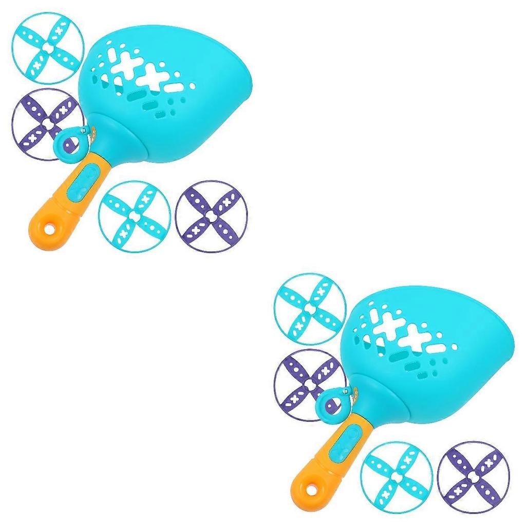 Children's Flying Disc Launcher Toy 2Sets Blue Outdoor Interactive Game