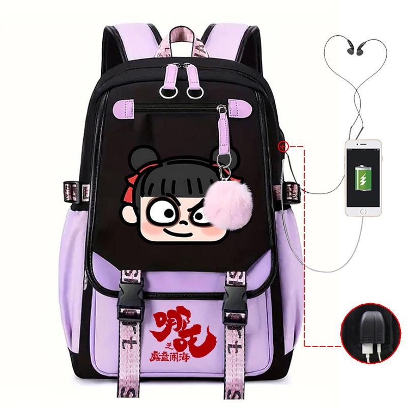Cartoon Movie Nezha Printing Leisure Burden Reduction Travel Bag Backpack Multi-Function Large Capacity Usb Student Schoolbag