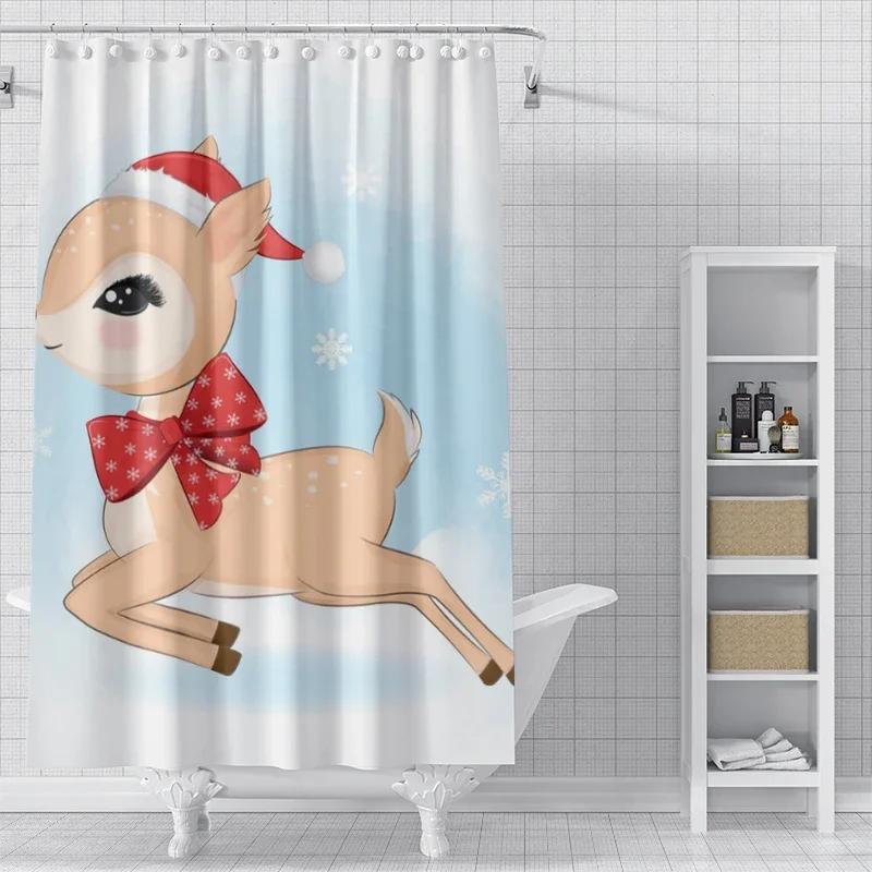 Home Decoration Shower Curtains for Bathroom Waterproof Curtain Fabric Modern Nordic Style Living Room Merry Christmas Winter