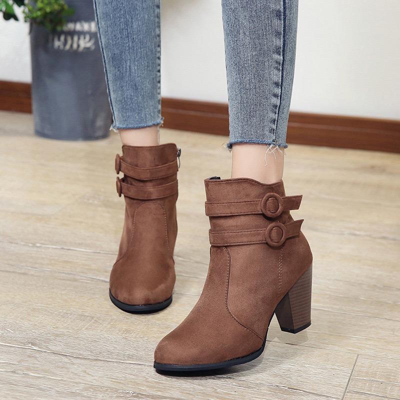 Women Ankle Boots Retro Suede Casual Boots Pointe Designe High Heeled Boots for Women Thick Heel Platform Short Boot Botas Mujer