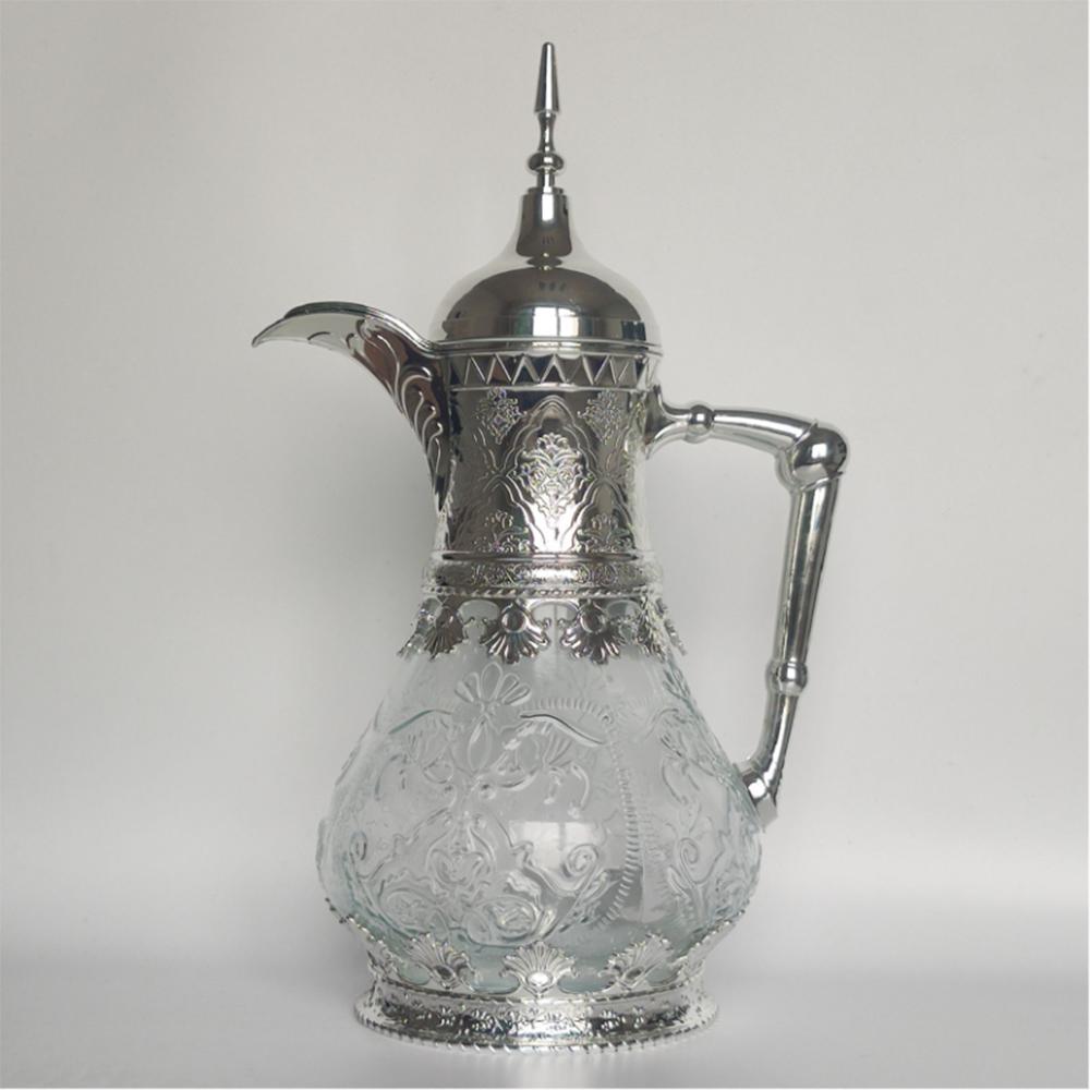 

Arabic luxury style cold water kettle, Embossed patterned glass cooling water bottle, Home large capacity flower tea pot, 1.6L 1.6L серебряный