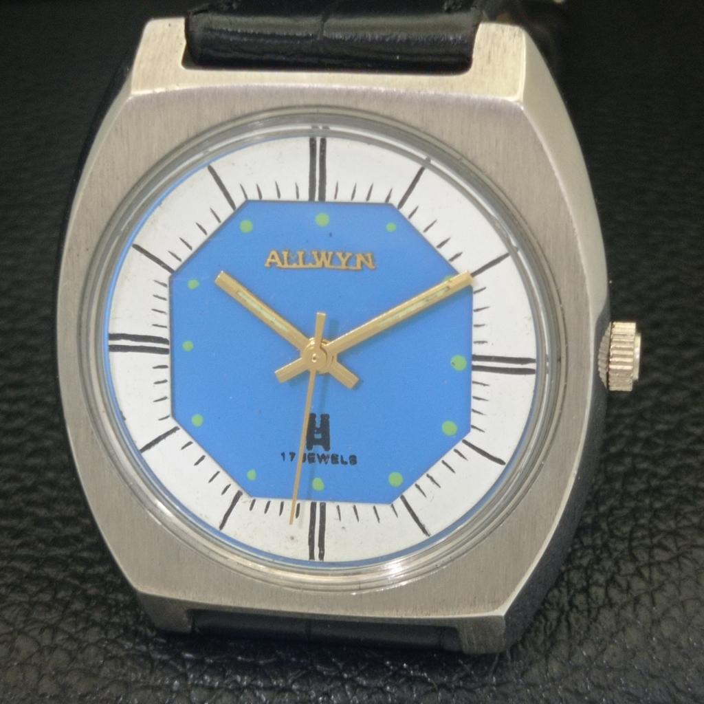 ALLWYN HAND-WINDING 6300A VINTAGE INDIA MENS BLUE COLOR DIAL WATCH a703946-1