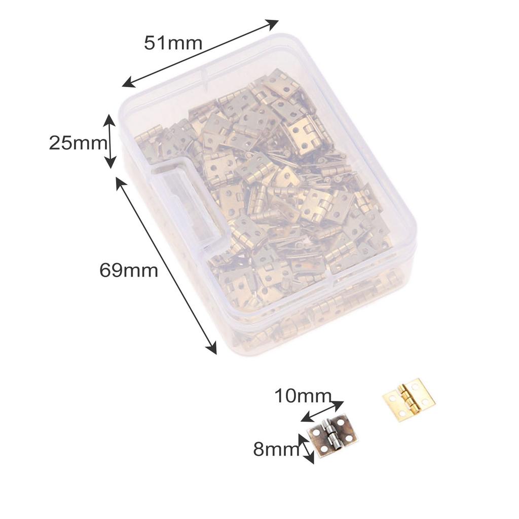 DRELD 100pcs 8*10mm Brass Cabinet Door Luggage Mini Hinge Cupboard Door Decorative Hinges for Jewelry Wood Box +Nail+Storage Box