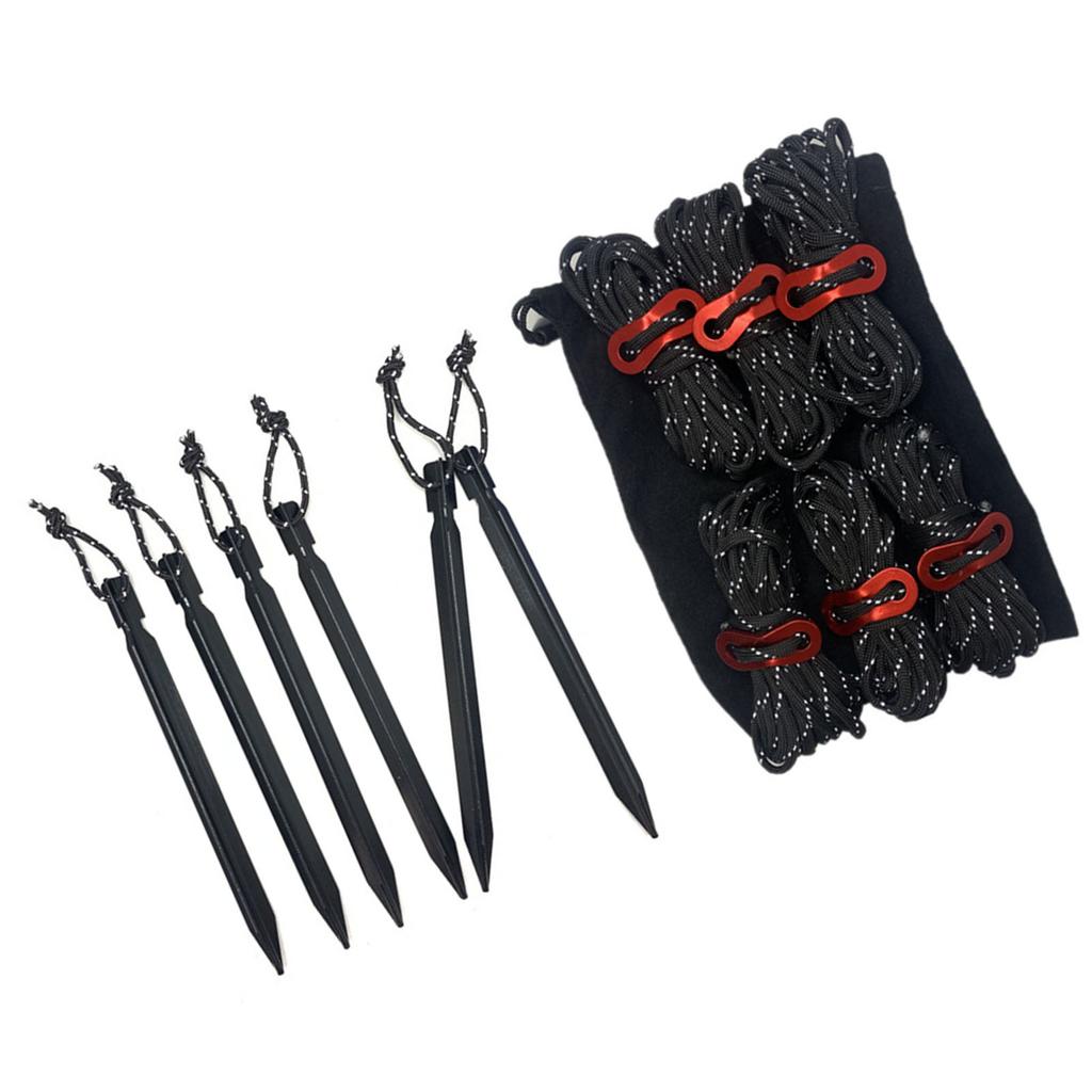 Zeltseile Hering Schnallen Reflektierende Seile Set mit Aufbewahrungstasche für Outdoor-Camping Schwarz