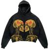 ZYLLO Punk Style Skull Washed Long Sleeve Pullover Hoodie Hip Hop Retro Street Loose Oversized Sweatshirt Harajuku Gothic Top