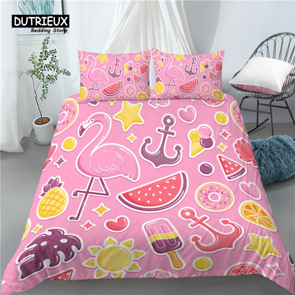 Luxury 3D Flamingo Print Bedding Sets  Comfortable Duvet Cover and Pillowcases In EU/US/AU Sizes