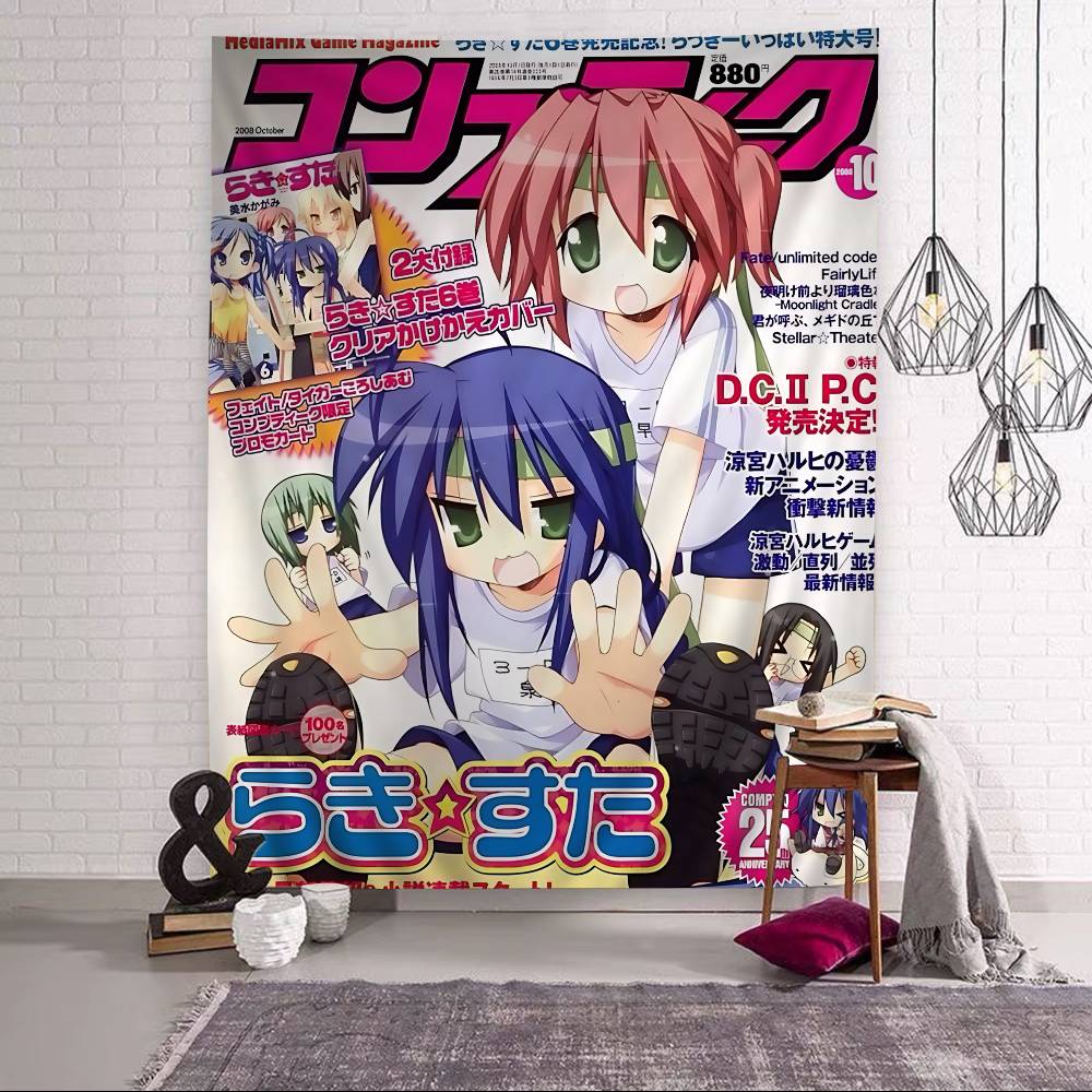 Anime Lucky Star Tapestry Art Printing Japanese Wall Tapestry Anime Wall Hanging Home Decor