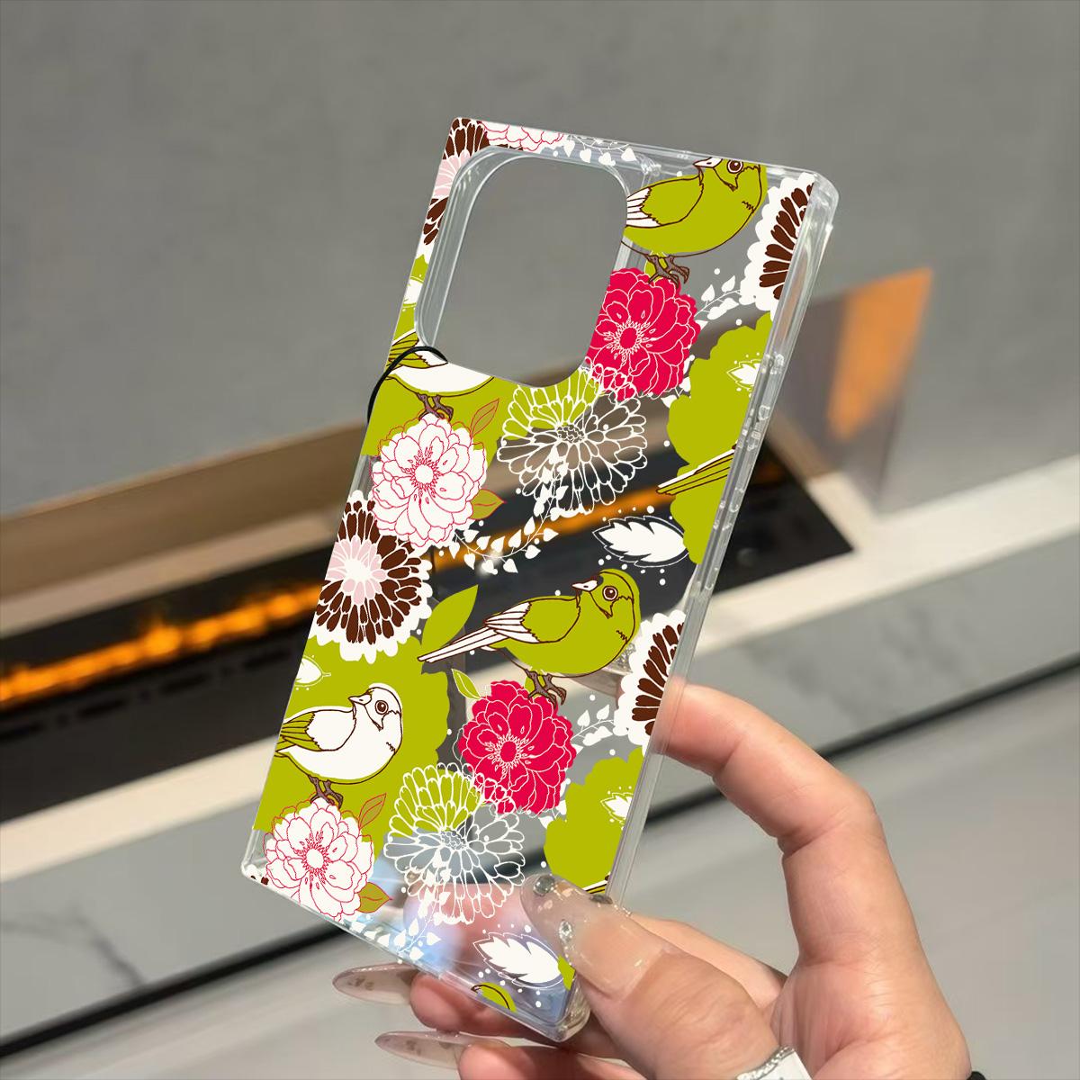 

Clear Square Back Tube Case Protection For iPhone 14 Pro Max 13 16 ProMax 11 15 Plus 12 Anti-Oxygen,Birds and Flowers Chatter Pattern Casing iphone 11 ProMax