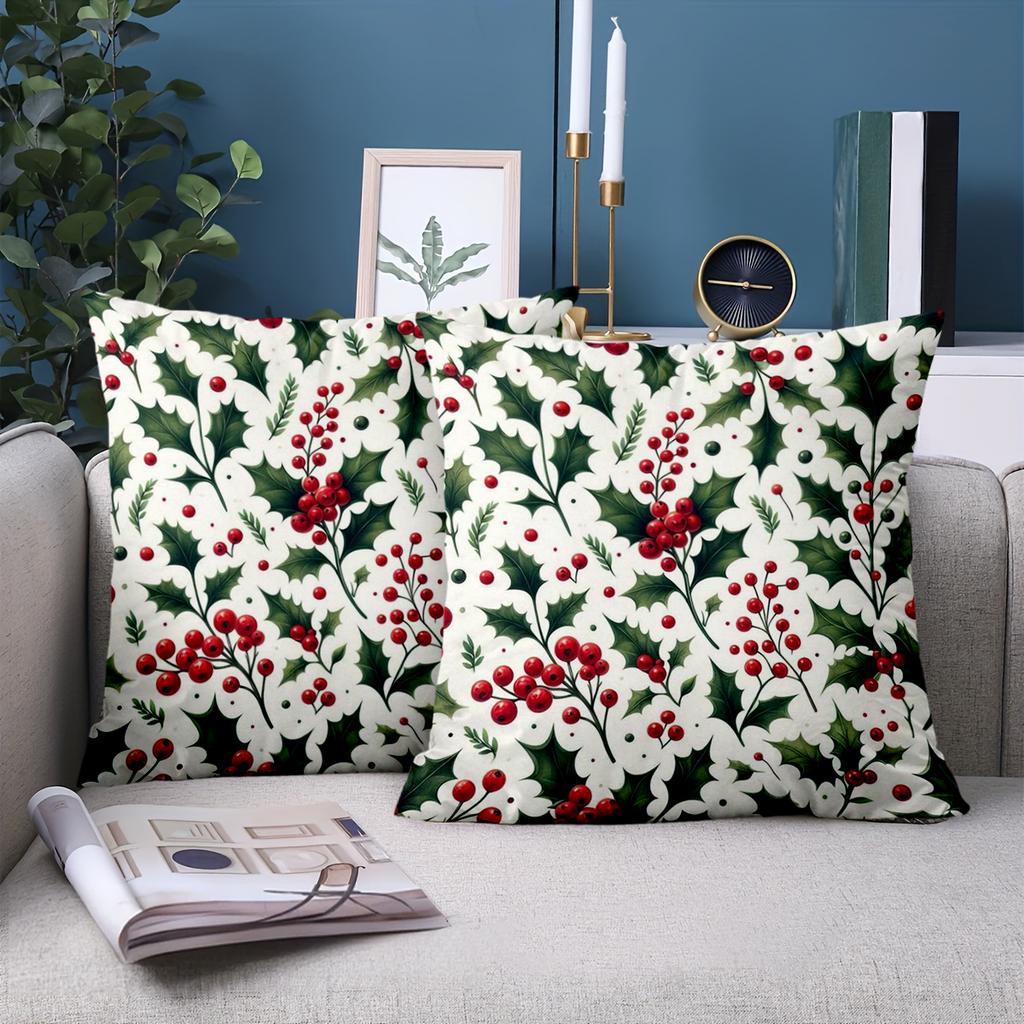 1 Pieces Christmas Holly Pattern Decorative Throw Pillows Polyester pillowcase, sofa decorative cushion cov Headboard Pillow