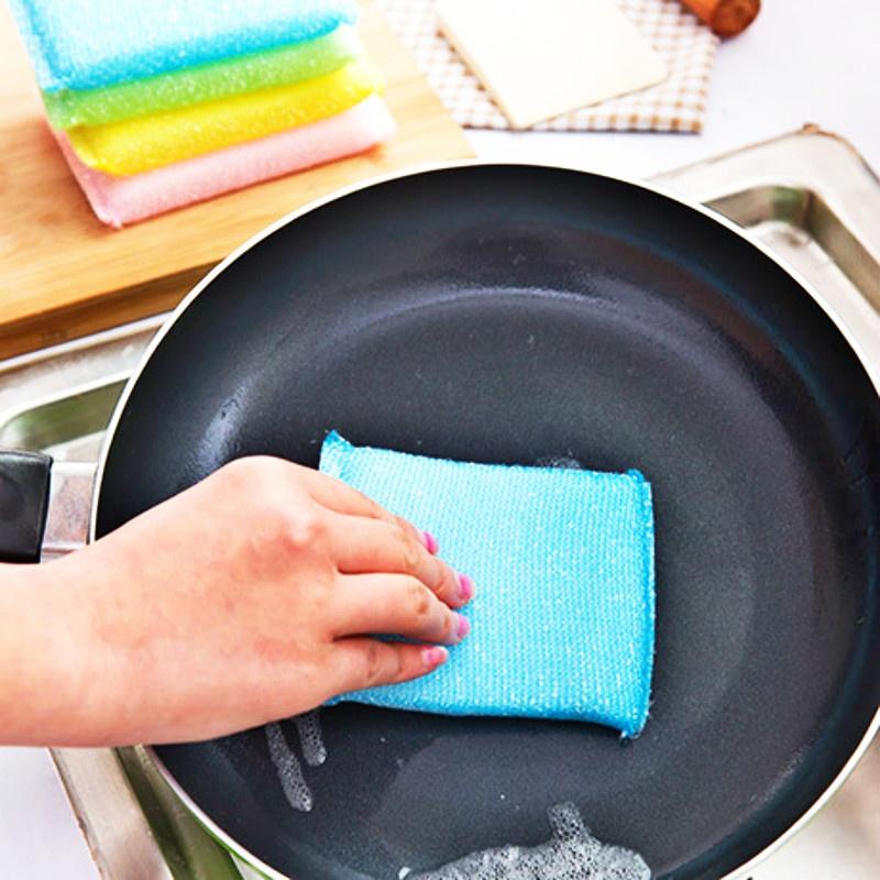 New 4Pieces / Set of Sponge Scouring Pad Rag Cleaning Brush Super Decontamination Housework Dishwashing