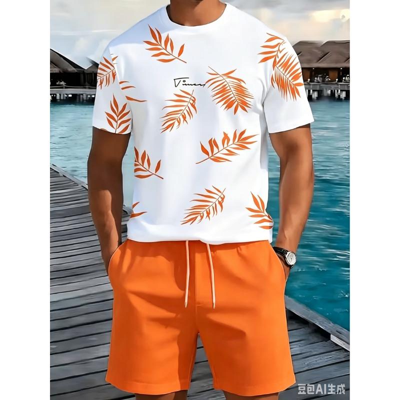 2026 Summer Men's Short-Sleeved Shorts Set with Pattern Printing Street Casual Fashion Comfortable and Soft