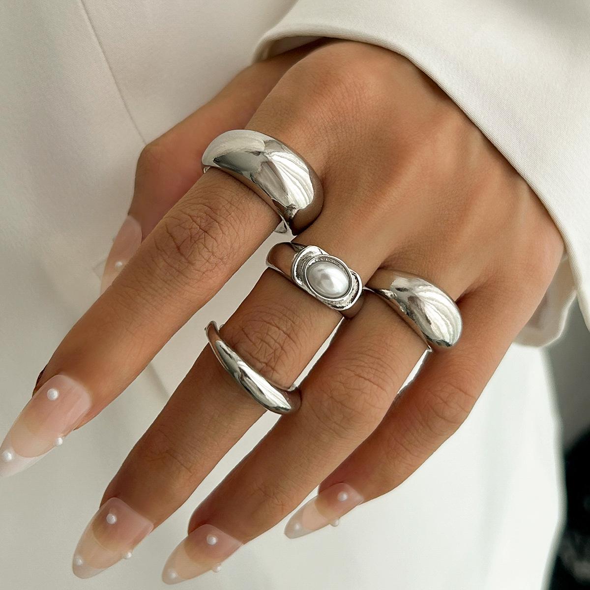 

инс гладкое кольцо с открытым стыком женское, персонализированное кольцо для ношения с микро-инкрустацией искусственным жемчугом, ручное украшение для женщин