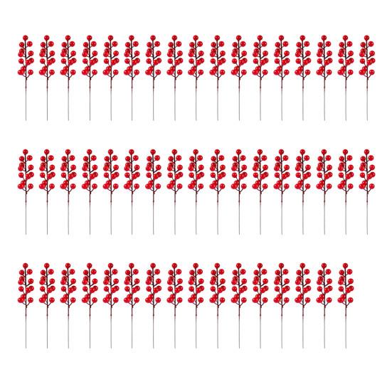 50 Pcs Christmas Artificial Picks Fake Greenery Pine Branches Faux Red Berry Stems for DIY Christmas Garland Wreath Flower Arrangement Decoration