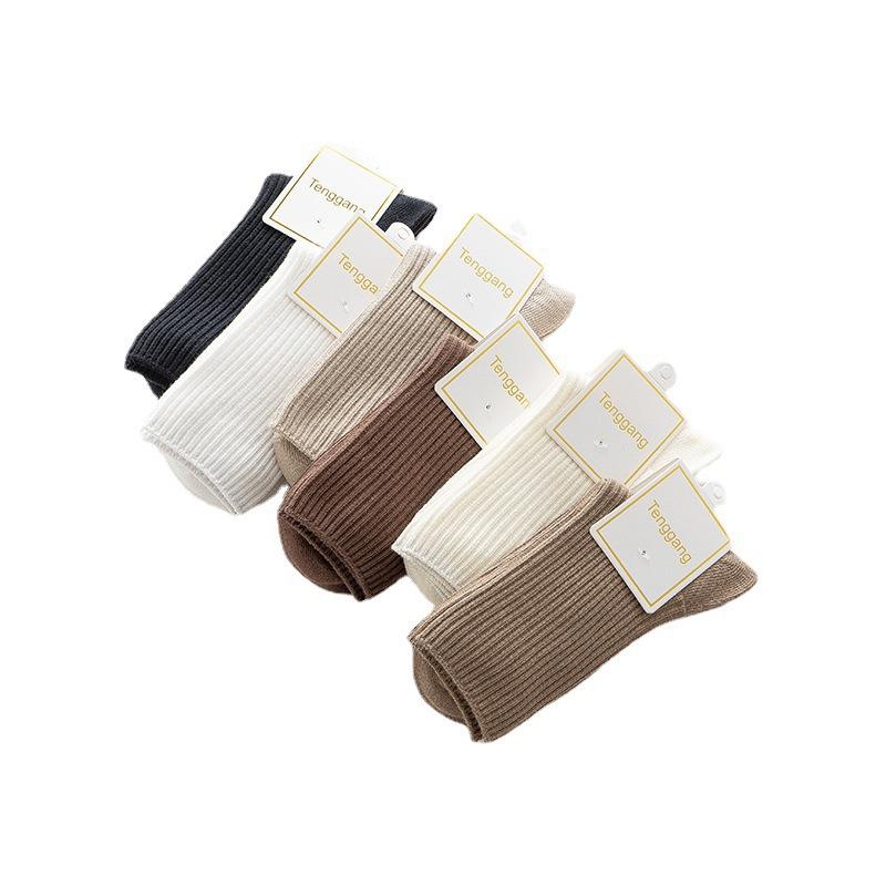 

6 пар женских носков средней длины черные белые однотонные полосатые носки One size