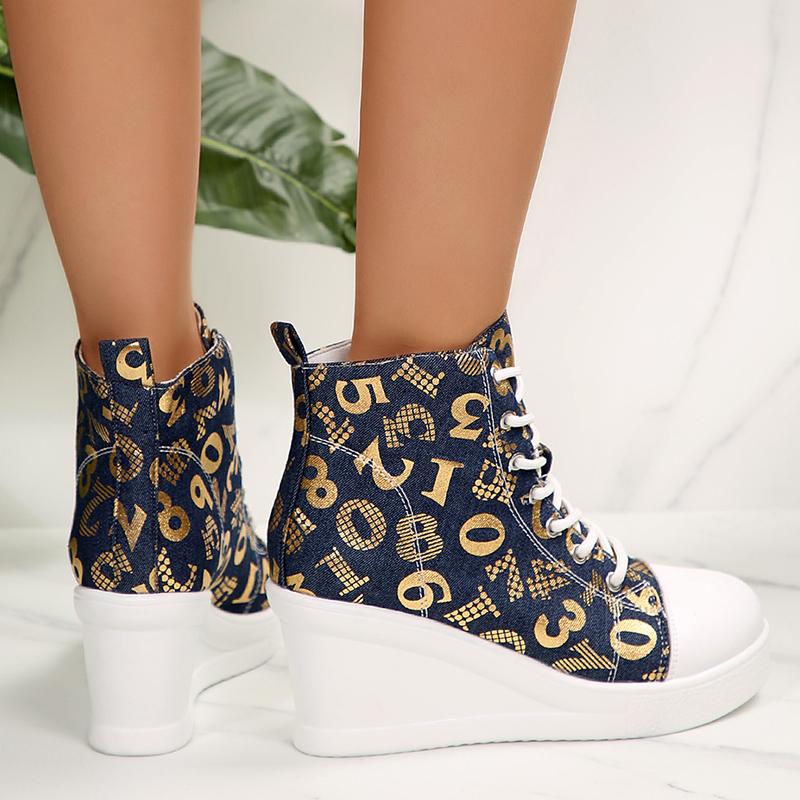 Fashion Letter Printing Wedge Sneakers for Women Fashion High Top Casual Sports Shoes Woman Non Slip Lightweight Walking Shoes Plus Size