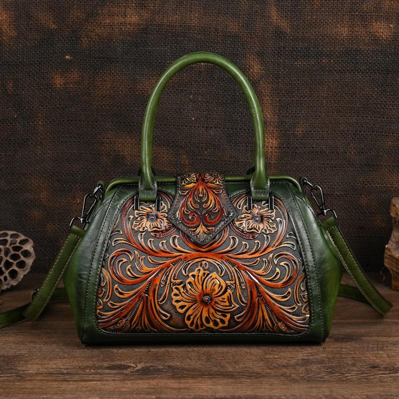 Johnature Retro embosovaná dámská kožená taška Luxusní kabelka Univerzální dámské kabelky přes rameno a crossbody