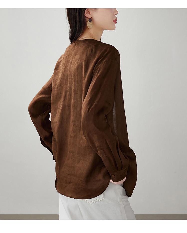 Women's 2026 Spring Fashion Versatile Commuter Shirt with Linen Mulberry Silk V-neck Long sleeved Shirt