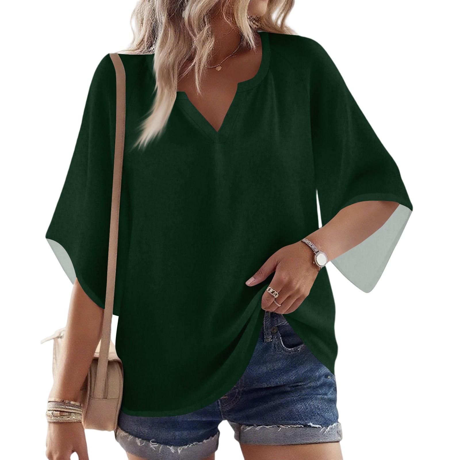 

Женская рубашка с рукавом 3/4, V-образным вырезом, однотонная, повседневная, свободная туника XXL