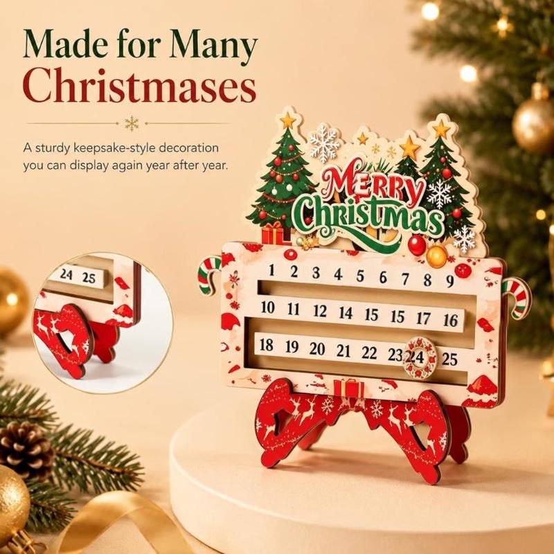 Advent Advent Calendar Decoration, Wooden Christmas Calendar Sign for Entryway Shelf Tabletop Display and Home Styling