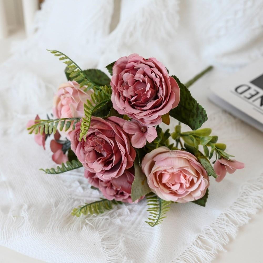 5-Head Artificial Peony Flower DIY Table Decoration Simulation Flowers Bouquet Arrangement Fake Peony Silk Flower