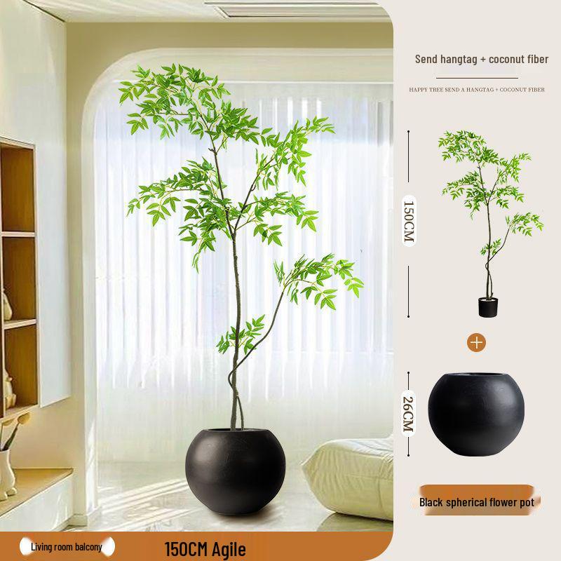 High-End Nandina Domestica Floor-Standing Faux Green Plant for Indoor Decoration