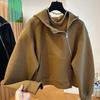 Women's Solid-Color Spring/Fall Hooded Sweatshirt with Diagonal Zipper Solid-Color Minimalist A-Line Top