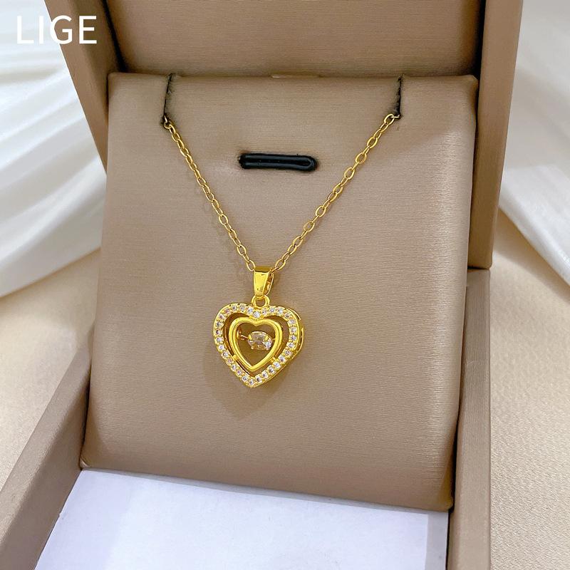 Titanium Steel, Love Double-Layer Smart Light Luxury Temperament Gorgeous Full Diamond Necklace Female Versatile Collarbone Chain Titanium Steel Chain